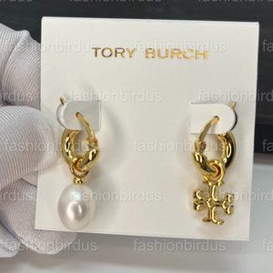 Tory Burch Kira Mismatched Hoop Earrings in Tory Gold (NWT)